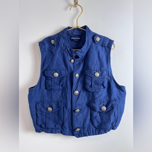 Ralph Lauren Girls Navy Blue Vest Size 16 Linen Blend - Picture 4 of 14